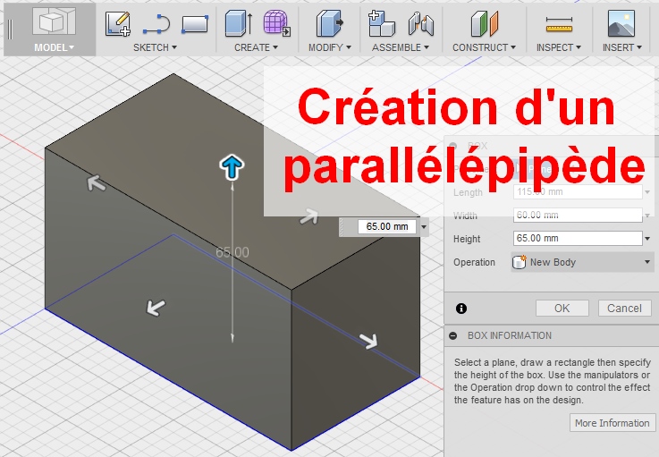 Création d’un parallélépidède avec fusion 360